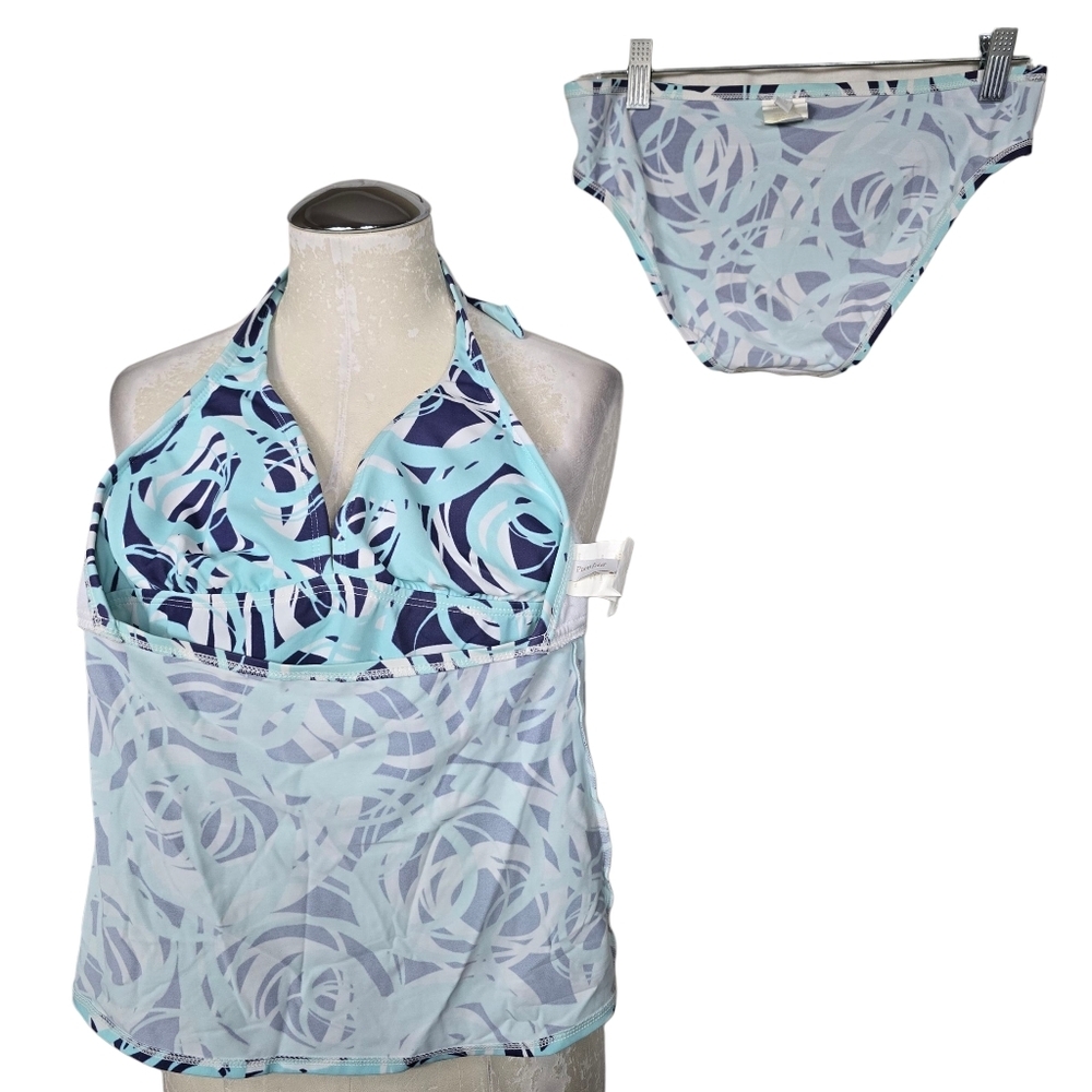 Perry Ellis Blue White Twirl Print Tankini & Bottom Swimwear Matching Set S - Picture 4 of 8